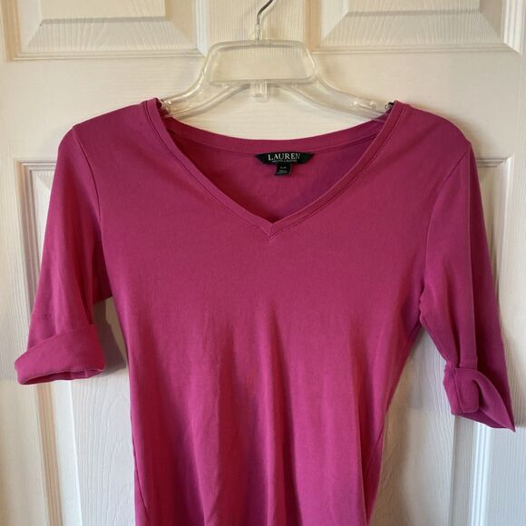 Lauren Ralph Lauren Top Women’s Size Small Pink V Neck Blouse 1/2 Sleeve - Picture 3 of 8